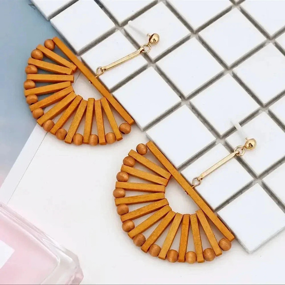 Half Windmill Bamboo Earrings - Picture 5 of 11